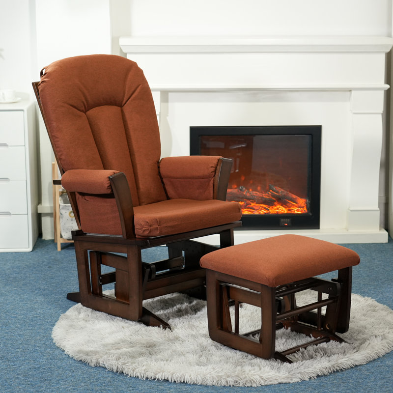 Fauteuil oscillant et repose-pieds Joy, Bois espresso, Terracotta