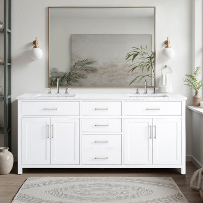 Meuble-lavabo double 72 po avec plateau en marbre d'ingénierie Shamar