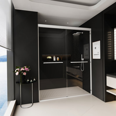 Double Sliding Shower Door, Semi-Frameless Bypass Bathroom Sliding Door