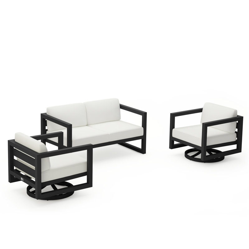 Avion 3 Piece Loveseat Set With Swivel, Canvas Natural Sunbrella® Canvas, Slate
