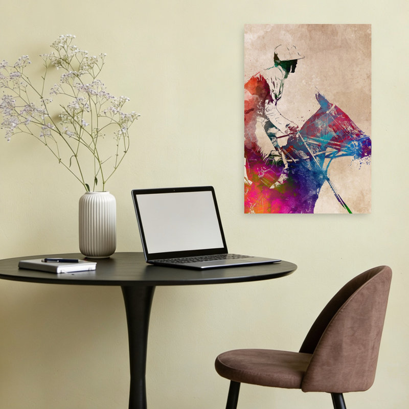 «Vibrant Polo Rider», art mural contemporain, 24" H x 16" W