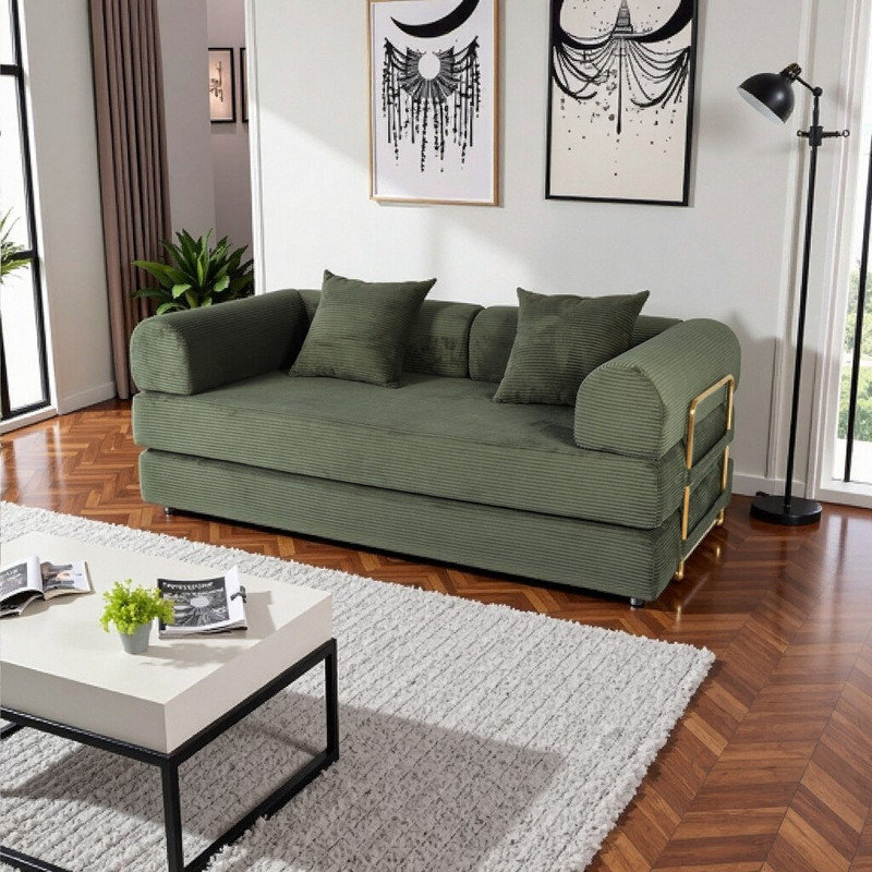 Canapé-lit pliable 75 po 2 en 1 avec repose-pieds de rangement multifonctionnel surdimensionné pour le salon, Vert