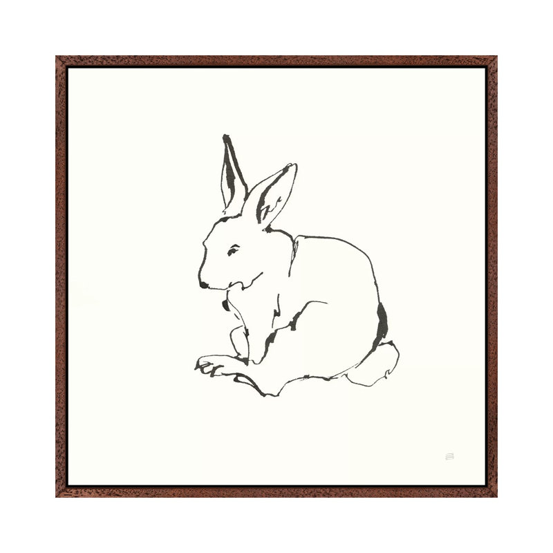 Line Bunny I by Chris Paschke - Painting on Canvas, 45.72cm H x 45.72cm W x 3.81cm D, Classic Brown Wood Framed Canvas
