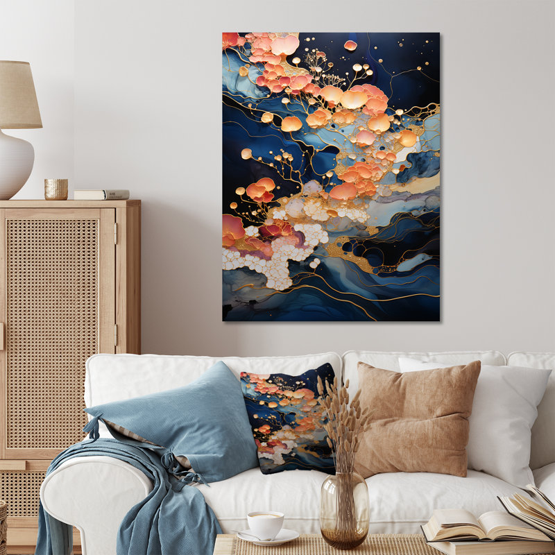 Pink And Blue Swirling Fluid Painting I - Abstract Metal Wall Art, 40" H x 30" W x 1.5" D