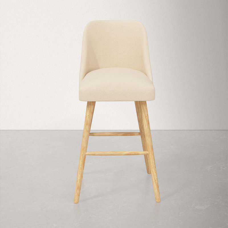 Tabouret Gallie, Tabouret de bar (siège d'une hauteur de 31 po), Bois naturel, Velours performance perle classique