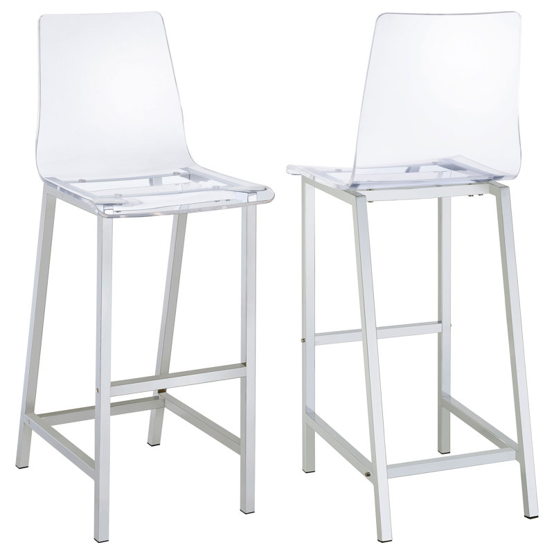 Anca Counter Stool with Metal Frame, Clear, Bar Stool (30" Seat Height)