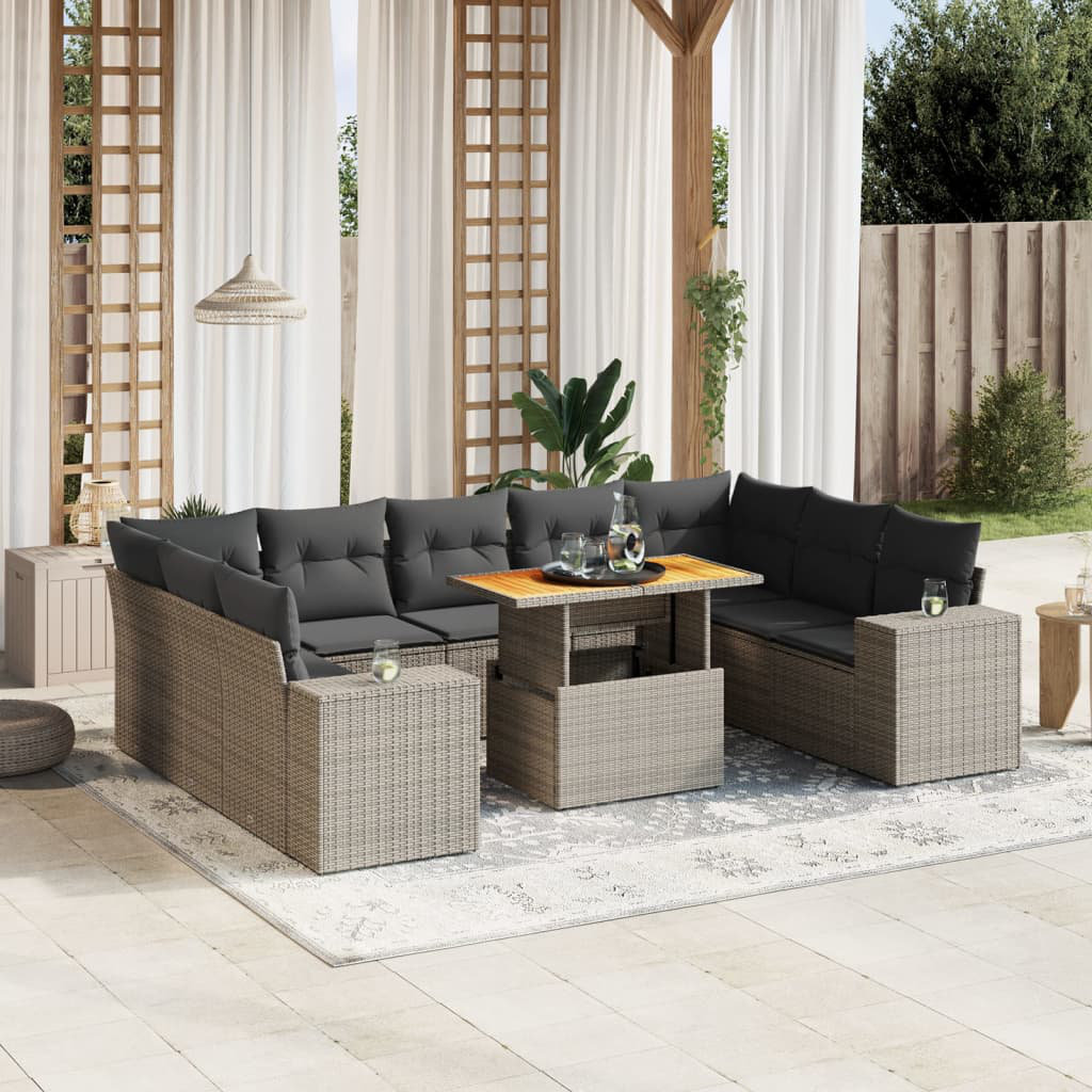 Vidaxl 10-Tlg. Garten-Sofagarnitur mit Kissen Grau Polyrattan