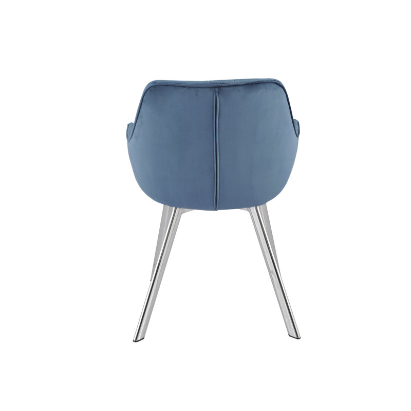 Chaise de salle à manger avec accoudoirs en velours capitonné Chimeng, Chrome, Bleu
