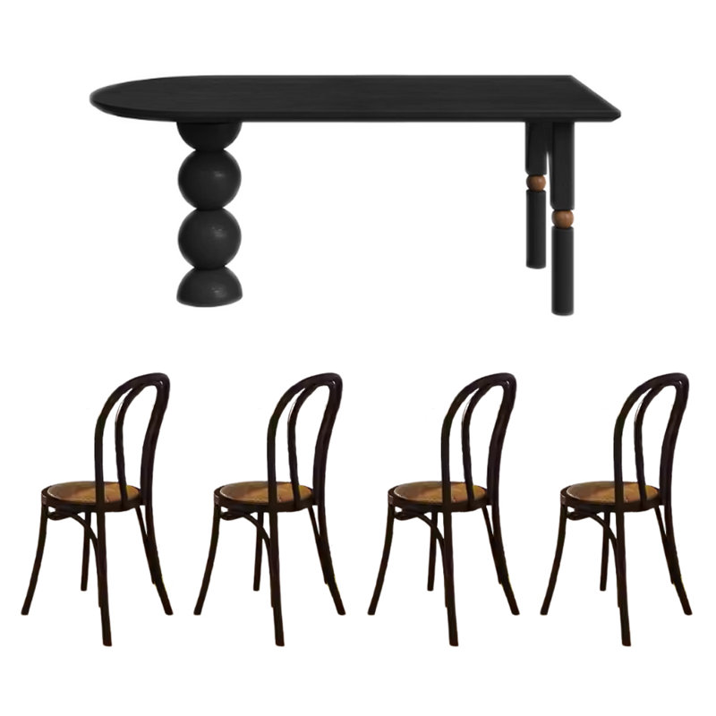 Black Retro Creative Solid Wood Dining Table Set, 29.52"H x 62.99"L x 31.49"W