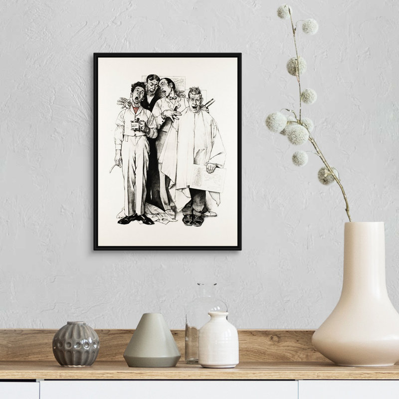 «Norman Rockwell Barberhop Quartet», art mural sur toile, H 18 po x l 14 po x P 1,75 po, Cadre flottant noir