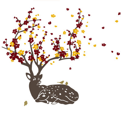 Décalcomanie murale cerf fleur de cerise