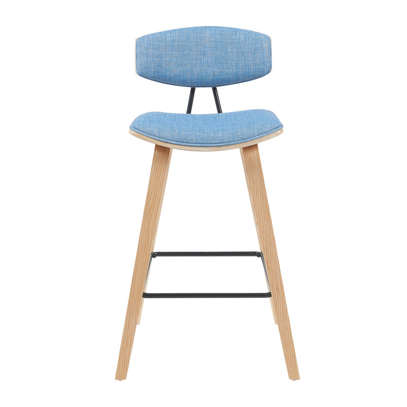 Tabouret de bar ou de comptoir moderne Bilgin Payton avec assise rembourrée et structure en bois, Chêne, Bleu