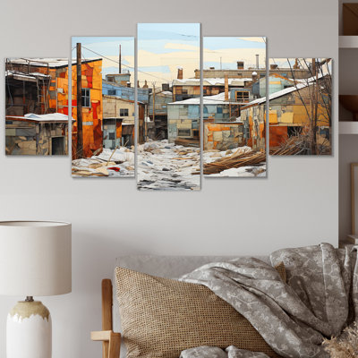 Winter Warehouse Palette II - Warehouses Canvas Print - 5 Panels