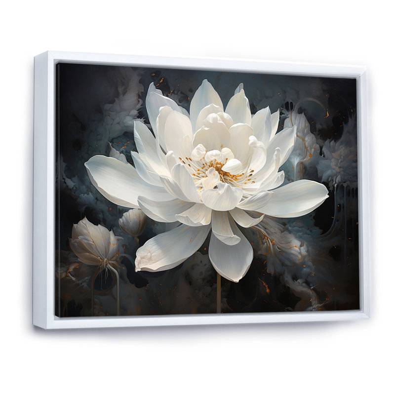 Serenity Blossum Lotus - art mural Lotus, Reproduction avec cadre flottant, H 34 po x l 44 po, Blanc
