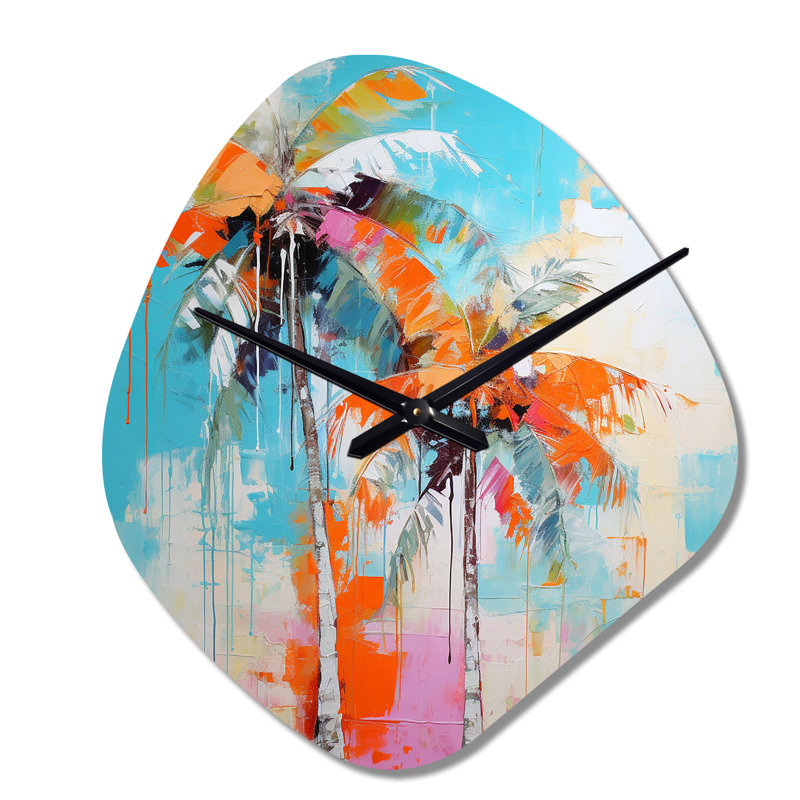 Palm Trees Palm VI - Palm Trees Asymmetrical Metal Clock, Traditional Irregular Shape Wall Clock Print, Large