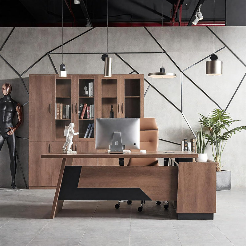 L-Shaped Executive Desk, 70.8"-78.7" Extendable Large Office Desk, Modern Computer Desk Set with Drawers & Storage Shelves, Business Workstation for Home Office