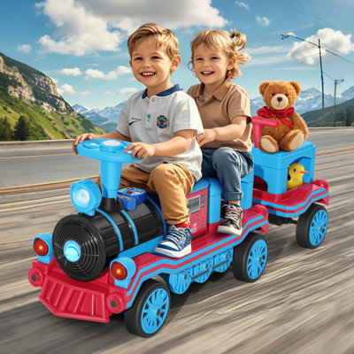 Joyldias 2 Seater 12v Kids Ride On Train With Detachable Carriage, Children Electric Ride On Car With Train Honk And Storage