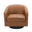 Fauteuil pivotant Frankie en similicuir brun avec base en bois massif-633850634