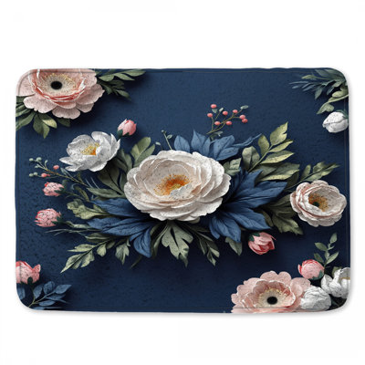 White Peonies And Foliage Bath Mat