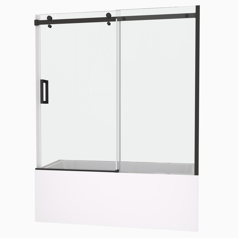 Porte de baignoire coulissante, verre trempé 5/16 po, noir mat, porte de douche noire haute technologie pour baignoire, sensation confortable