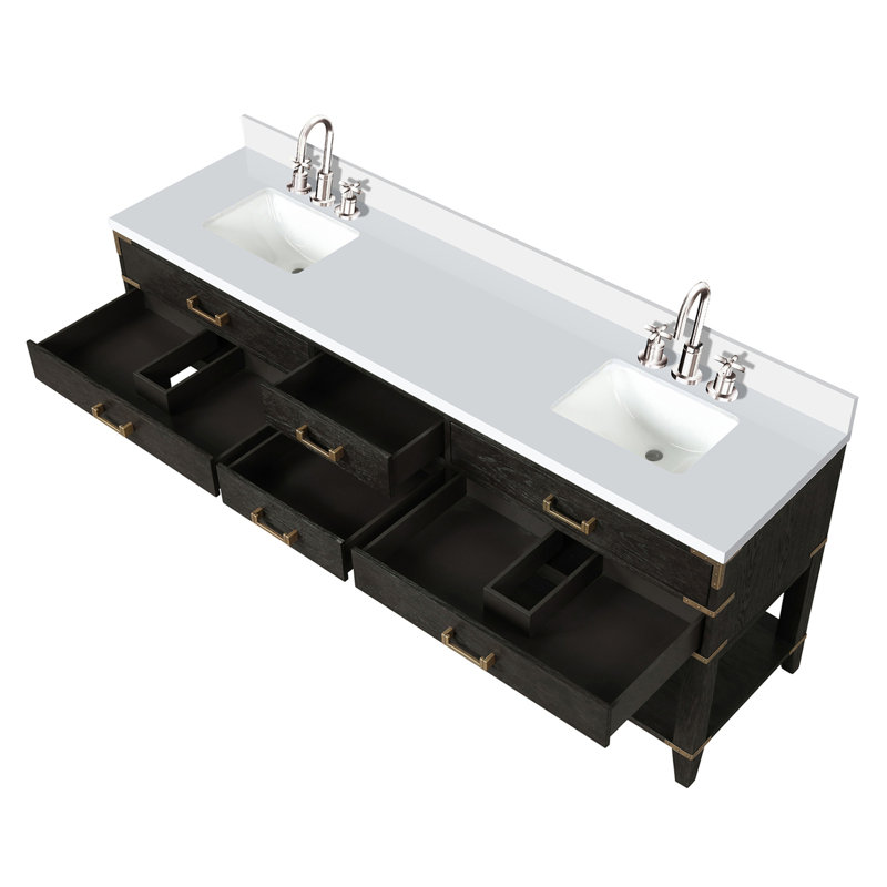 Ensemble de meuble-lavabo double avec comptoir en quartz blanc et robinet