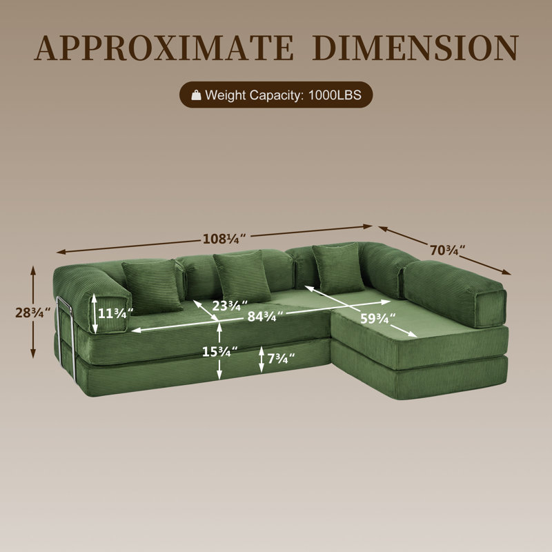 Canapé-lit modulaire pliable en L de Boneless, Vert