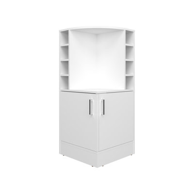 8 Wine Bottle White Corner Cabinet - Modern Living Room Bar Storage With Doors Liquor 42" Tall & Door