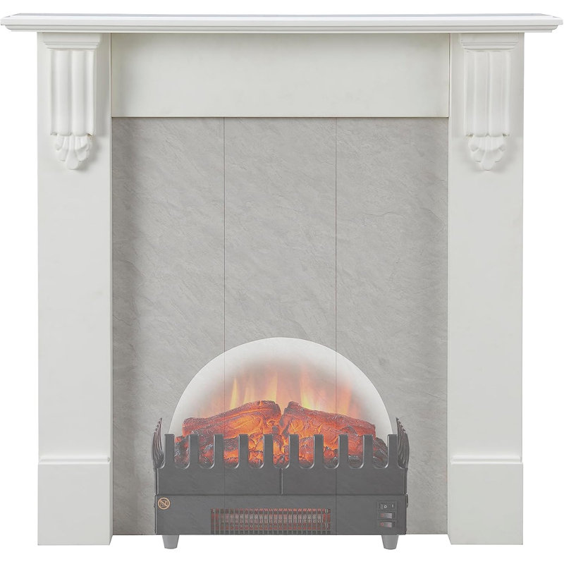 FLAMME Portable Basket Electric Fire and Mantel, 1kW-2kW Heater, Log Set, Crackling Sound Effect, Remote