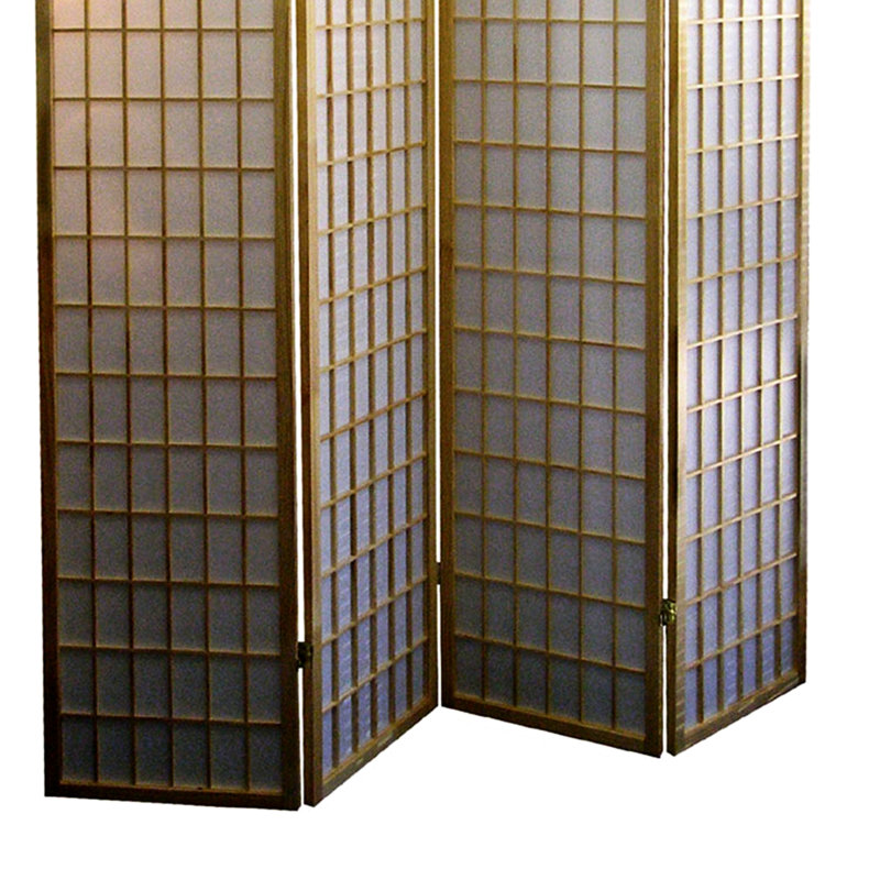 Cloison 70 po 4 d'inspiration japonaise avec finition en bois naturel. Définit la zone d'intimité. 4 panneaux de papier. Se plient facilement pour le rangement. Multicolore. Hauteur 70 po. Largeur 10 po. Profondeur 60 po. Bois de moustiquaire de 17 lb de hauteur.