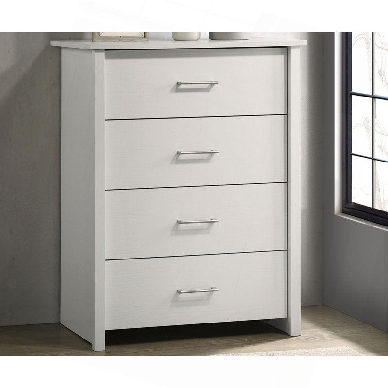 Commode 4 tiroirs avec poignées, Blanc