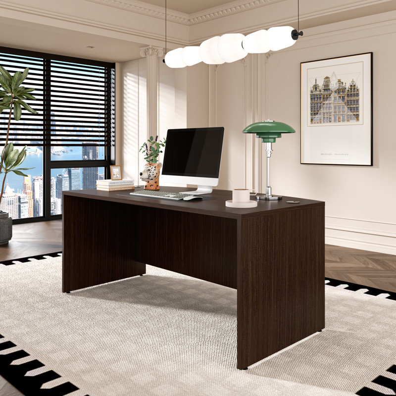 Executive Desk With Two File Cabinets, Brown
