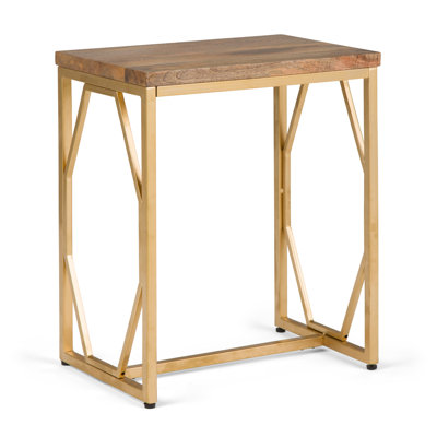 Selma 20"W Solid Mango Wood Contemporary End Table with Open Metal Base and Diamond Detail