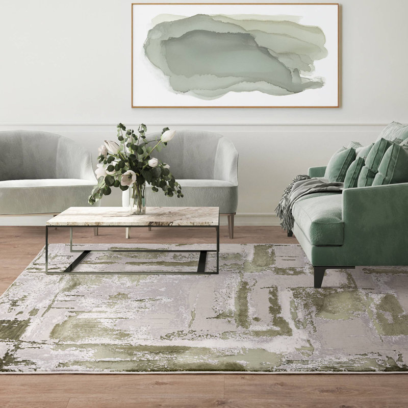 Canora Abstract Green Area Rug, Rectangle 200 x 290 cm