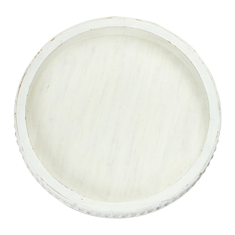 Round Decorative Wood Tray, White