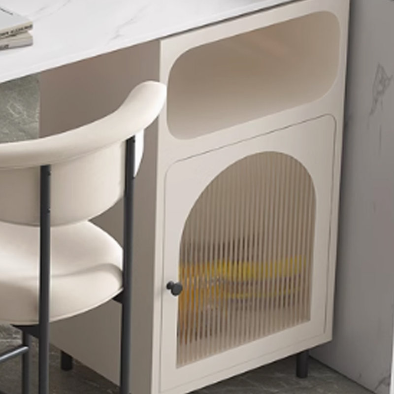 Table en pierre claire de luxe, White/Black, 41.3"H x 55.1"L x 15.7"W, Black