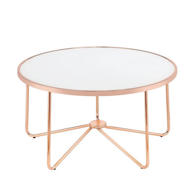 Table basse, table de salon avec plateau rond en verre givré
