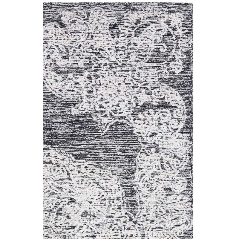 Tapis oriental gris / ivoire en soie / coton touffeté à la main Batichon, Rectangle 4pi x 6 pi