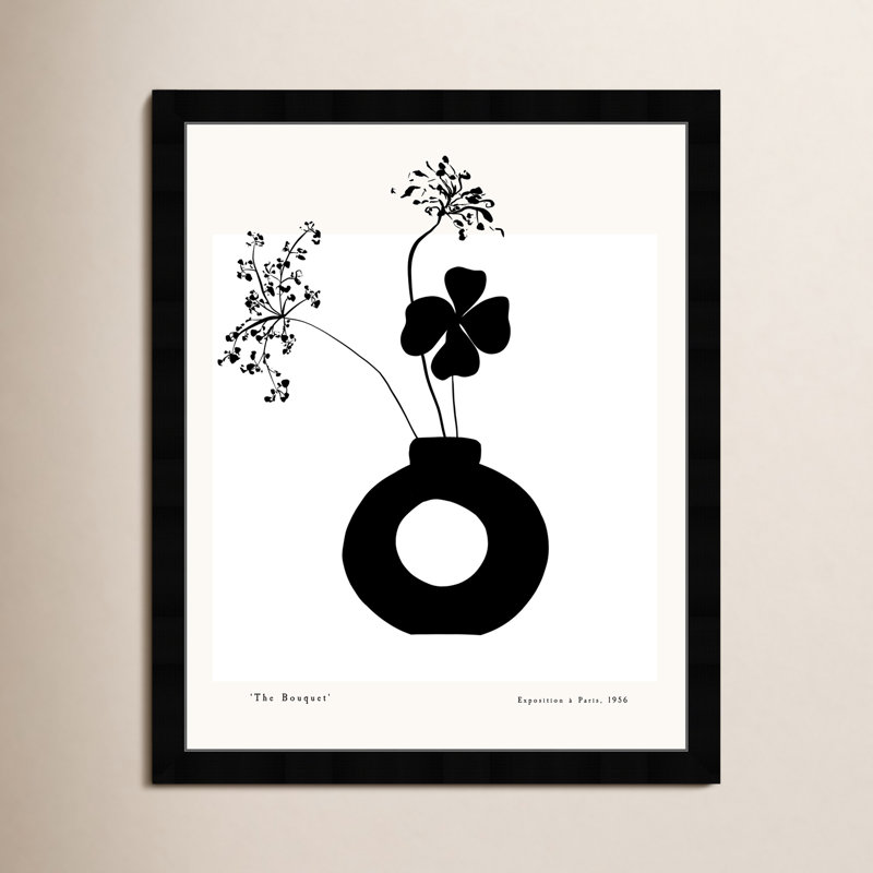 «Black and White Flower in a Vase» par Joss & Main - reproduction de cadre photo, Noir, H 47 po x l 38 po