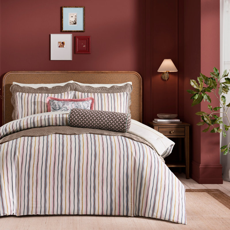 Ted Baker Scallop Stripe Duvet Set Multi, Queen Duvet Cover + 2 Shams