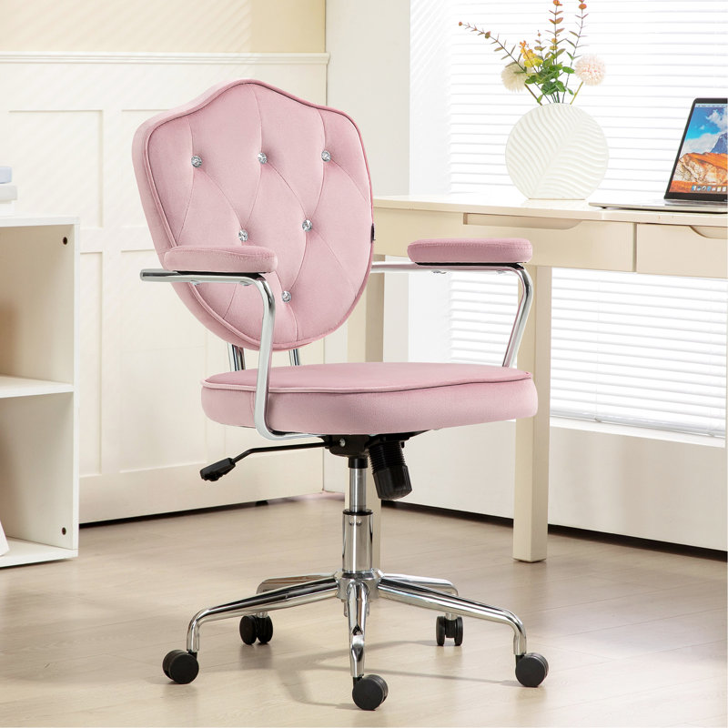 Mignonne jolie chaise de bureau rose - Revêtement en velours doux, inclinable et réglable en hauteur, mobile pivotant avec roulettes