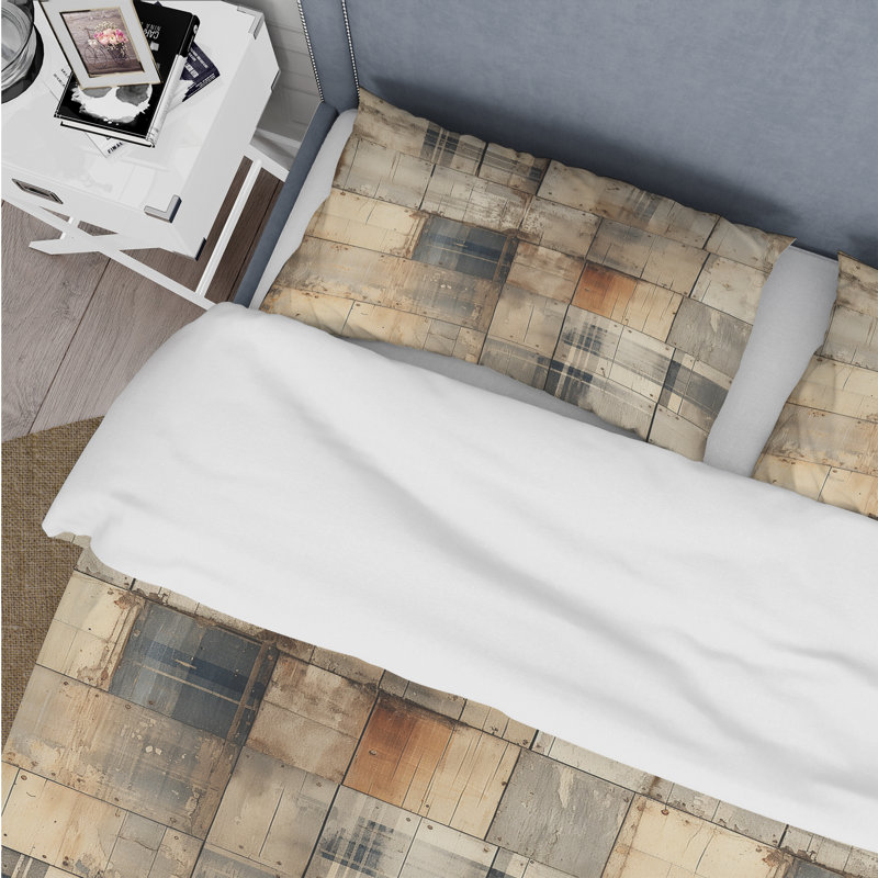 Literie beige rustique à carreaux rustiques, Housse de couette simple + 1 taie décorative stan