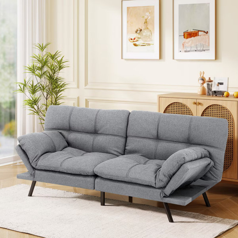 Canapé-lit convertible avec futon: canapé en mousse viscoélastique avec accoudoirs et dossier réglables pour le salon, le bureau et l’appartement - Assemblage facile