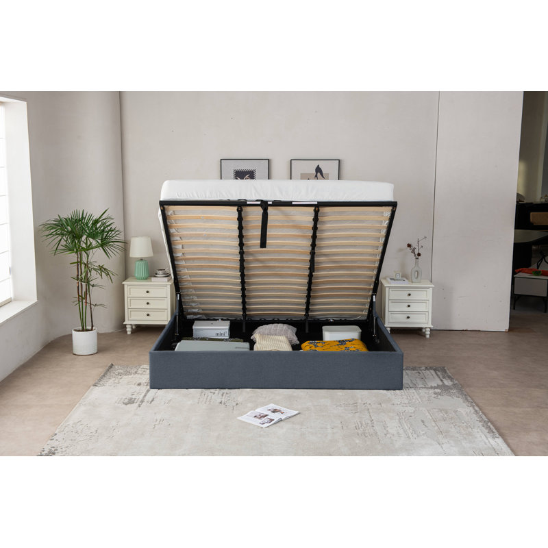 Lit de rangement relevable Braud, Roi, Gris
