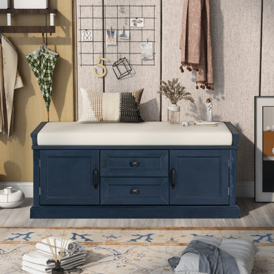 42.5" Wide Shoe Storage Bench With Cushion Storage Bench with 2 Drawers and 2 Cabinets