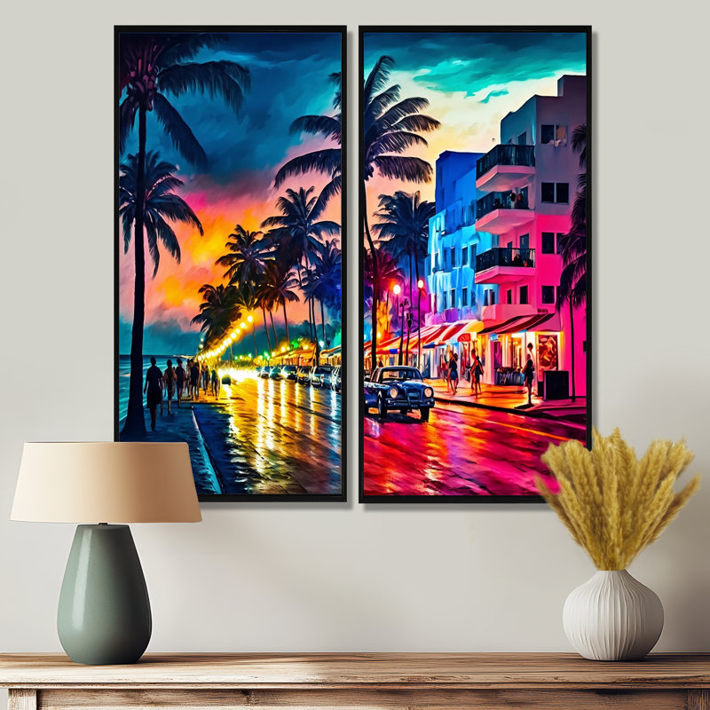 Miami Beach Holidays 3 - Décoration murale traditionnelle, H 40 po x l 40 po, Reproduction encadrée sans passe-partout, Noir