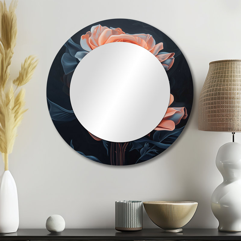 «Pink Grey Midnight Rose Elegance» - miroir mural Roses - imprimé sur métal, 23 po x 23 po