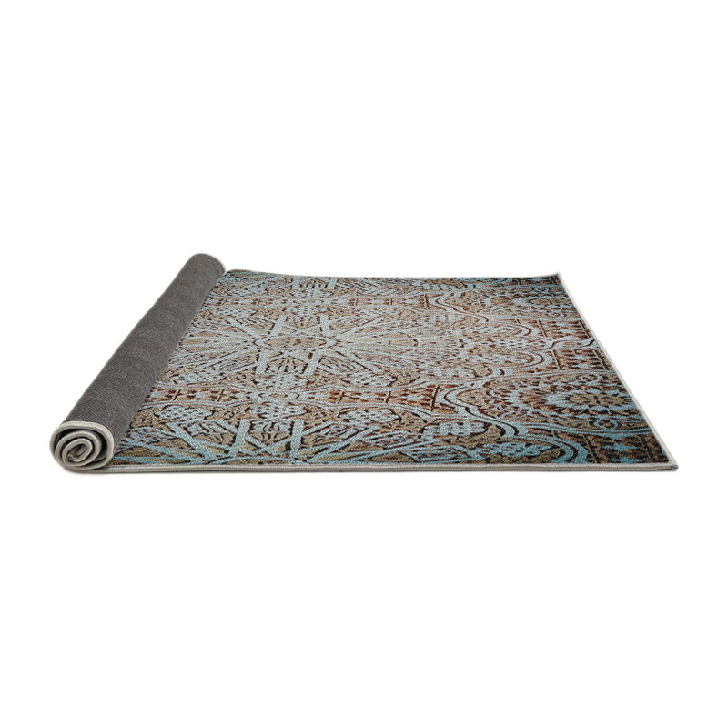 Tapis vert olive/gris à motifs, Rond 4 pi