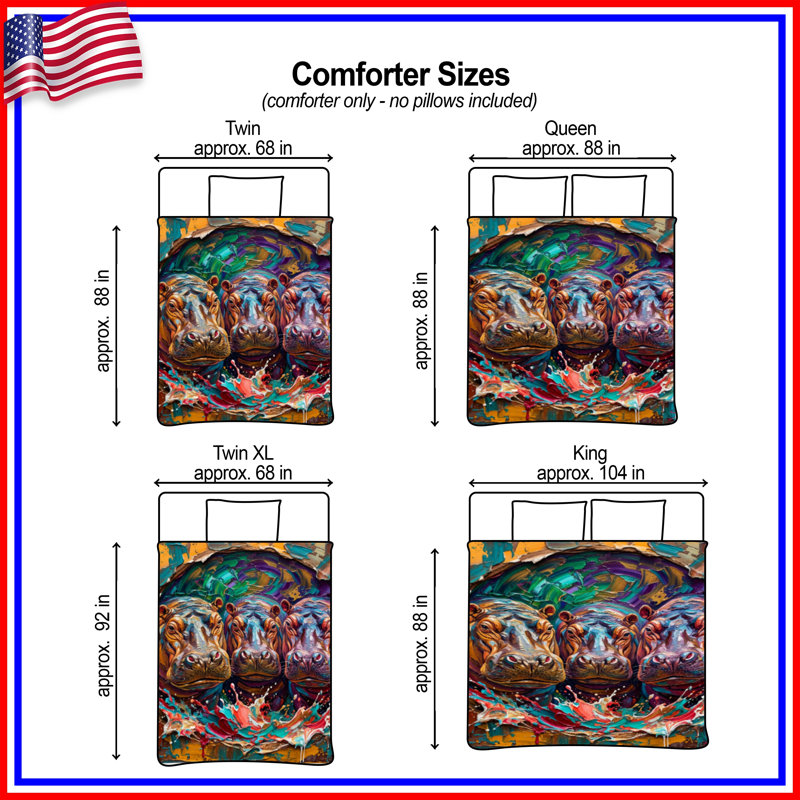 Three Hippos Painting Comforter, Twin Extra Long