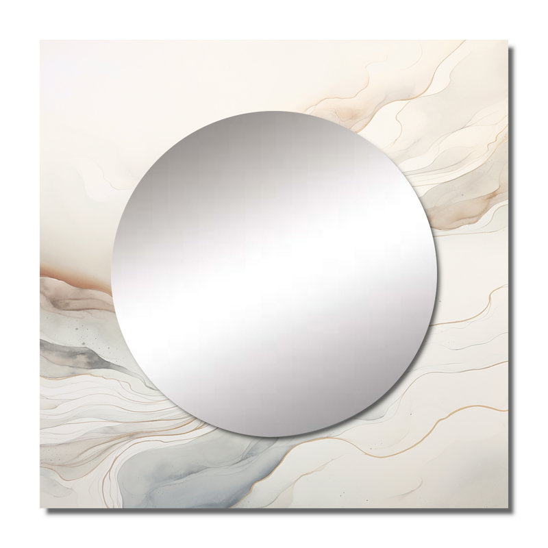 Ameetha - Art abstrait de miroir mural carré en marbre, 36 po x 36 po