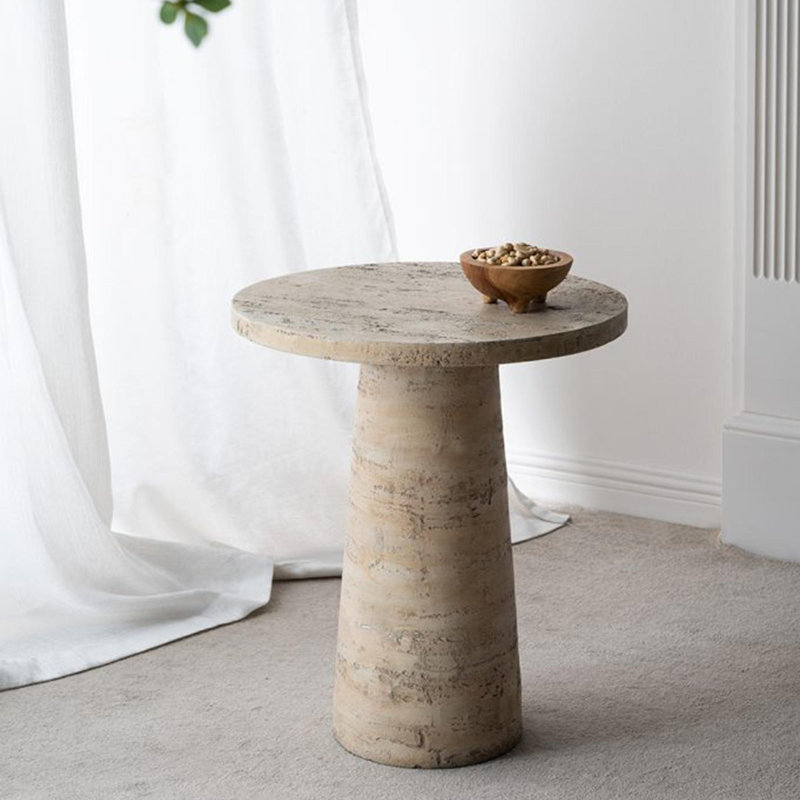 22x22x25.5" Round Side Table with Pedestal Base, Cream